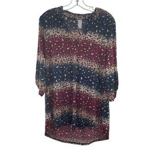 Honeyme Women's Mixed Print Top V-Neck 3/4 Sleeve Multicolor Size Small